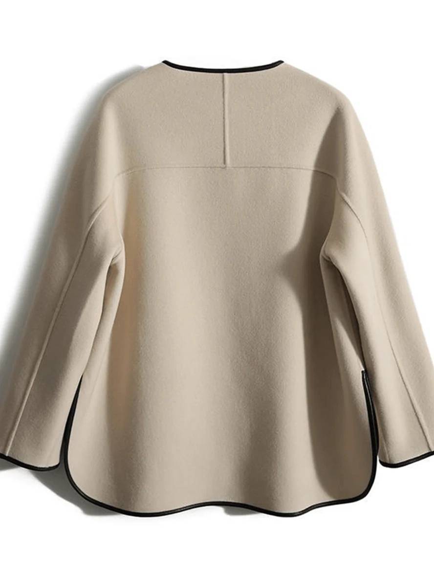 Levoire | Manteau Court En Laine Poches Col Rond Manches Longues Femme Mode Élégante Veste