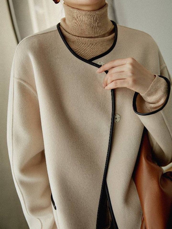 Levoire | Manteau Court En Laine Poches Col Rond Manches Longues Femme Mode Élégante Veste