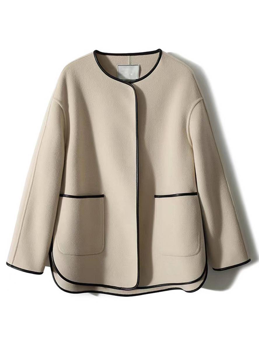 Levoire | Manteau Court En Laine Poches Col Rond Manches Longues Femme Mode Élégante Veste
