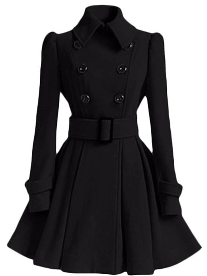 Levoire | Manteau En Laine Trapèze À Double Boutonnage Veste Élégante Pour Femmes Noir