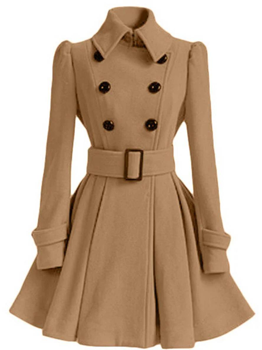 Levoire | Manteau En Laine Trapèze À Double Boutonnage Veste Élégante Pour Femmes Khaki