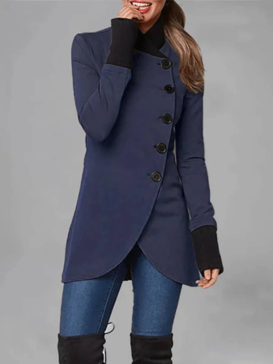 Levoire | Manteau Quotidien Avec Fente, Patte De Boutonnage, Poches Et Col Montant, Mode Femme Décontractée, Veste D'Hiver Marine