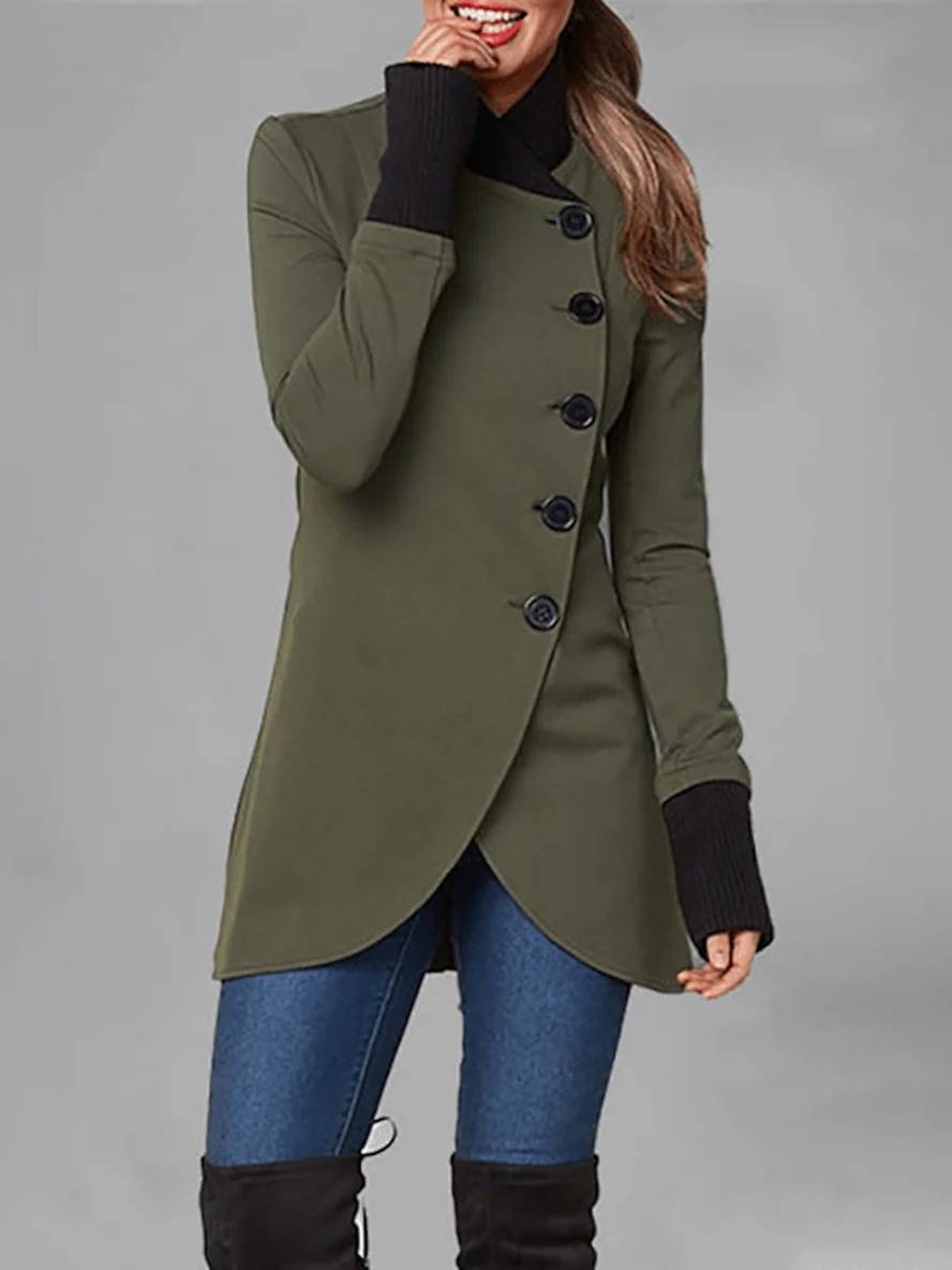 Levoire | Manteau Quotidien Avec Fente, Patte De Boutonnage, Poches Et Col Montant, Mode Femme Décontractée, Veste D'Hiver Armée Verte