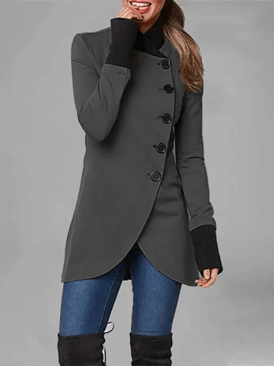 Levoire | Manteau Quotidien Avec Fente, Patte De Boutonnage, Poches Et Col Montant, Mode Femme Décontractée, Veste D'Hiver Gris