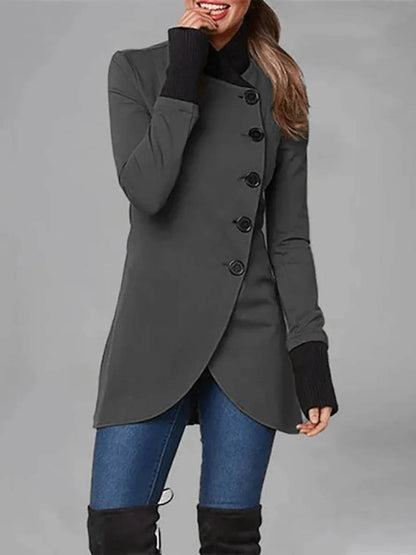 Levoire | Manteau Quotidien Avec Fente, Patte De Boutonnage, Poches Et Col Montant, Mode Femme Décontractée, Veste D'Hiver Gris