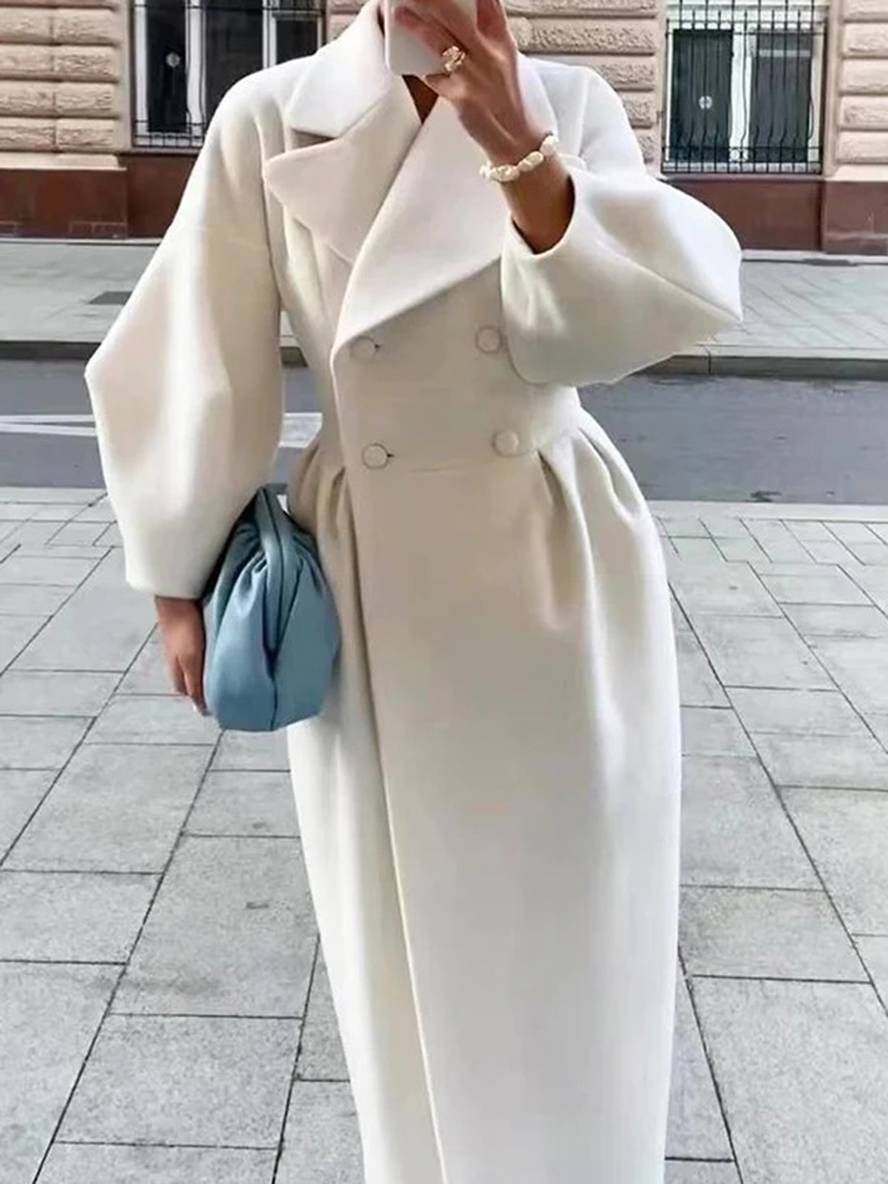 Levoire | Manteau En Laine Long À Double Bouton En Lin V Femme Élégante Vintage Hepburn Jacket Blanche