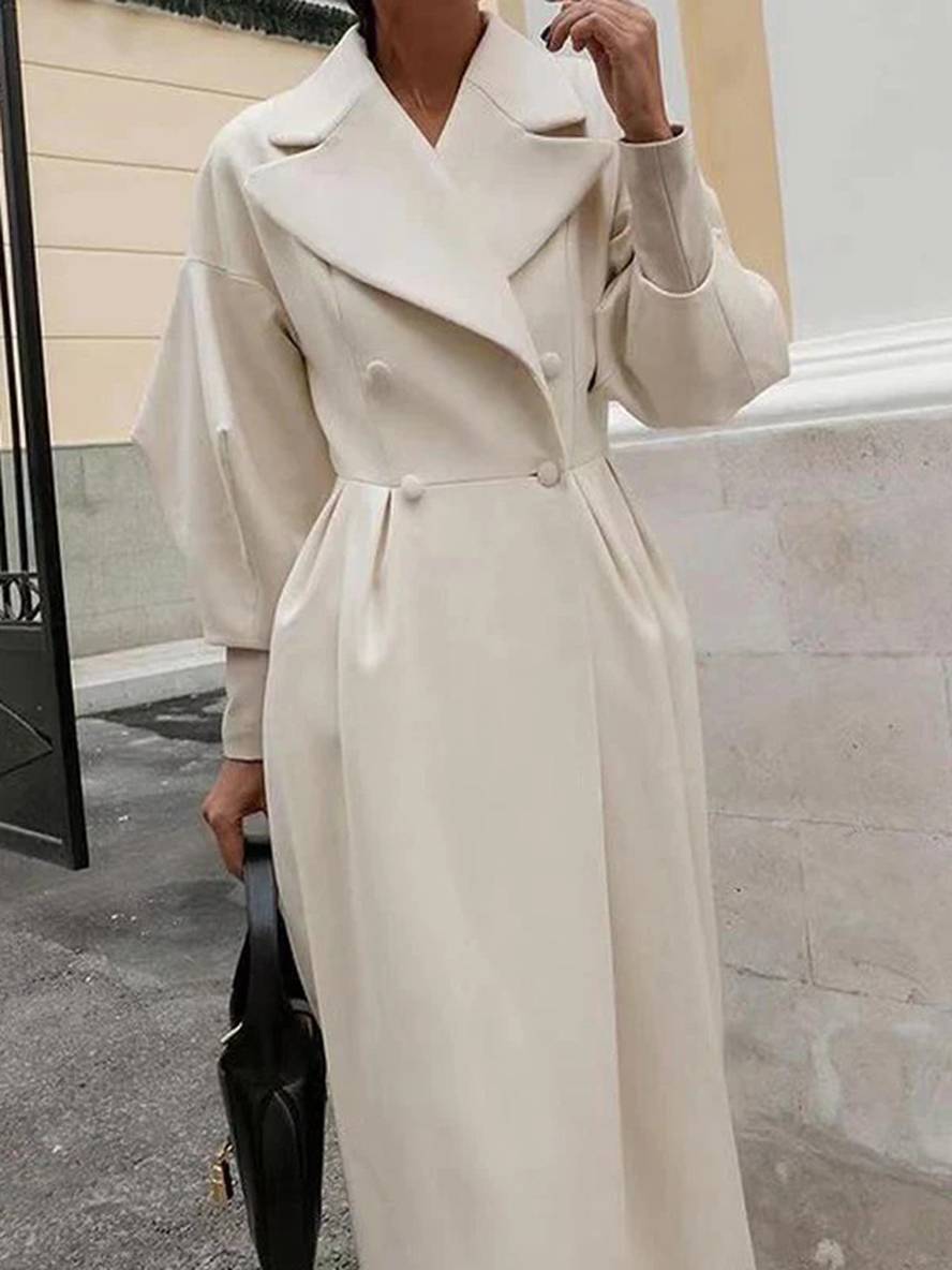 Levoire | Manteau En Laine Long À Double Bouton En Lin V Femme Élégante Vintage Hepburn Jacket