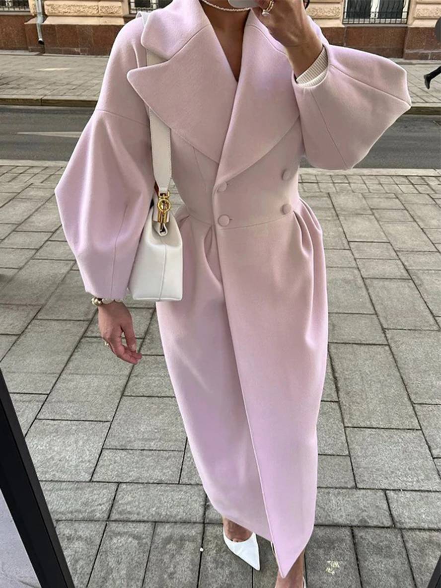 Levoire | Manteau En Laine Long À Double Bouton En Lin V Femme Élégante Vintage Hepburn Jacket Rose