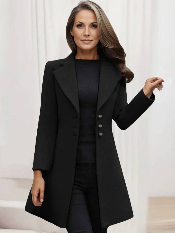 Levoire | Manteau En Laine Midi-Long Avec Patte De Boutonnage, Col À Revers, Décolleté En V, Mode Élégante Pour Femmes, Manteau D'Hiver
