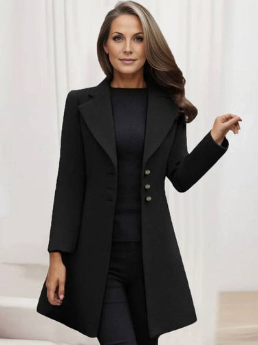 Levoire | Manteau En Laine Midi-Long Avec Patte De Boutonnage, Col À Revers, Décolleté En V, Mode Élégante Pour Femmes, Manteau D'Hiver