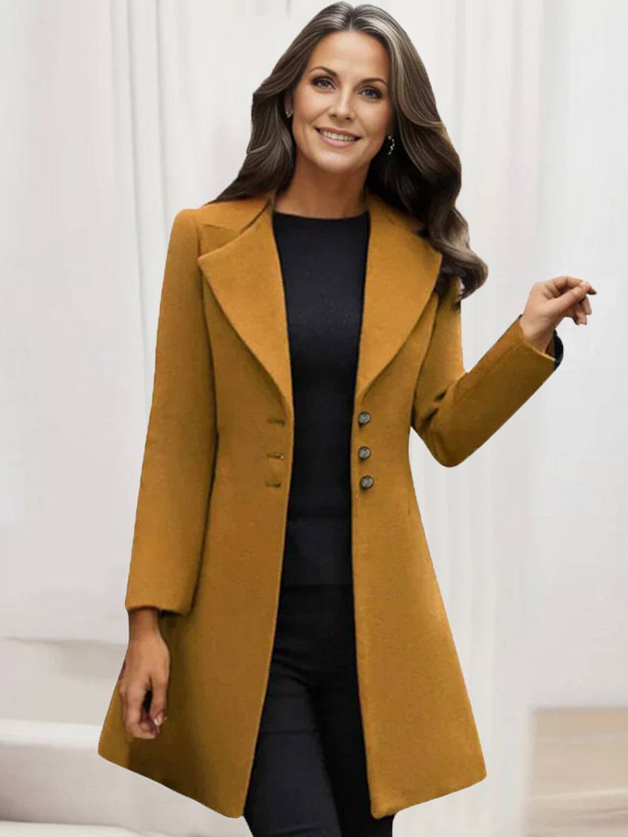 Levoire | Manteau En Laine Midi-Long Avec Patte De Boutonnage, Col À Revers, Décolleté En V, Mode Élégante Pour Femmes, Manteau D'Hiver Jaune