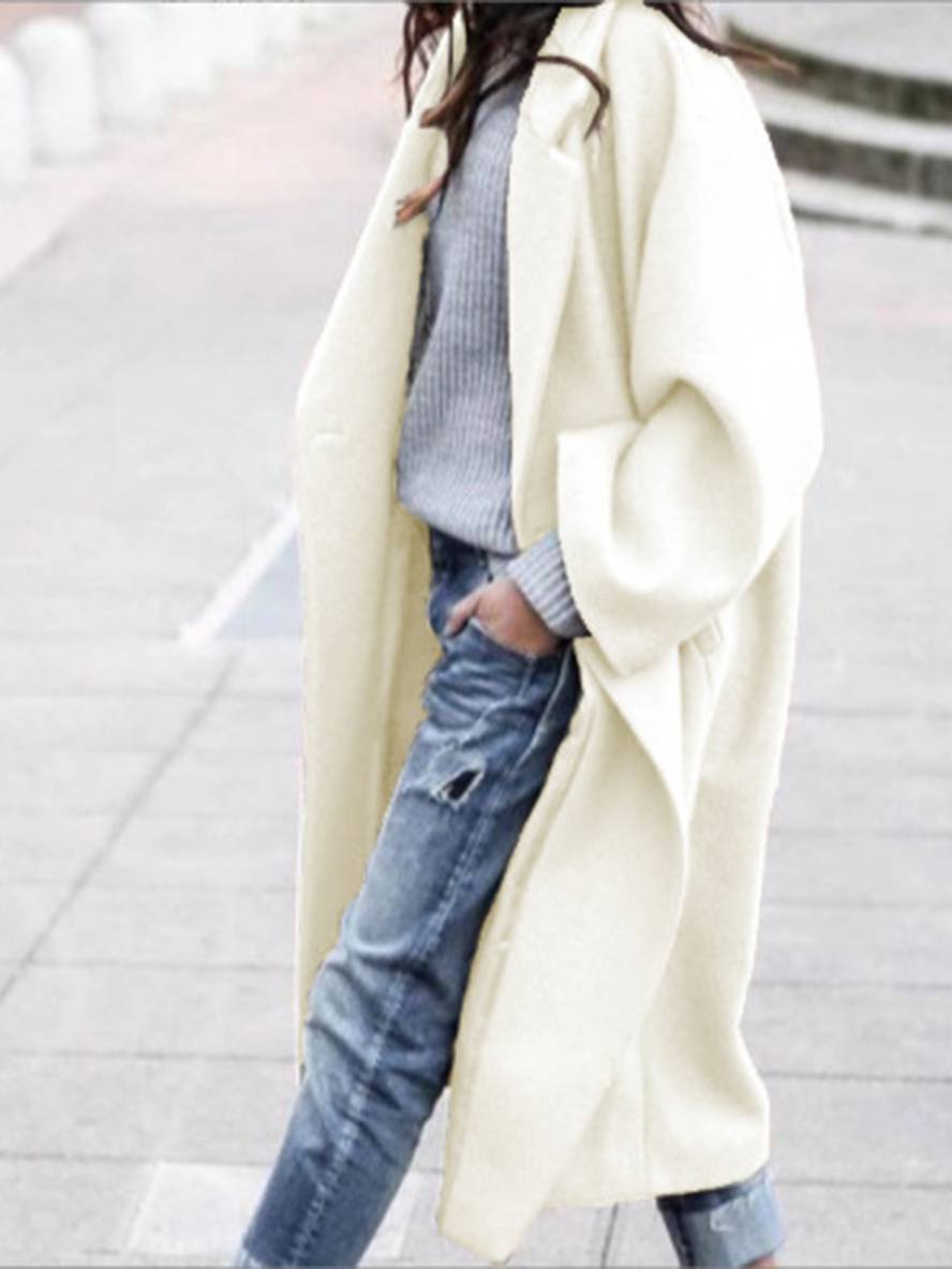 Levoire | Manteau En Laine Plus Long Avec Boutons Poches Col Revers Manches Longues Mode Élégante Femmes Manteau D'Hiver Beige