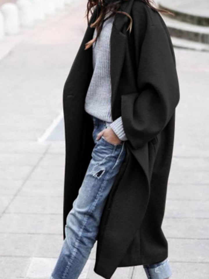 Levoire | Manteau En Laine Plus Long Avec Boutons Poches Col Revers Manches Longues Mode Élégante Femmes Manteau D'Hiver Noir