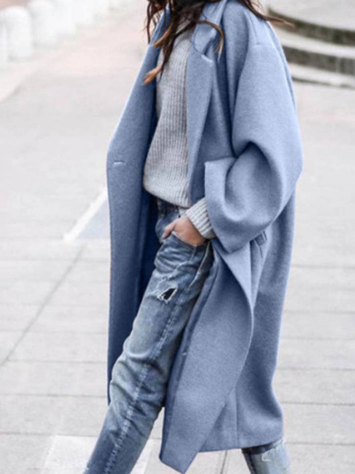 Levoire | Manteau En Laine Plus Long Avec Boutons Poches Col Revers Manches Longues Mode Élégante Femmes Manteau D'Hiver Bleu