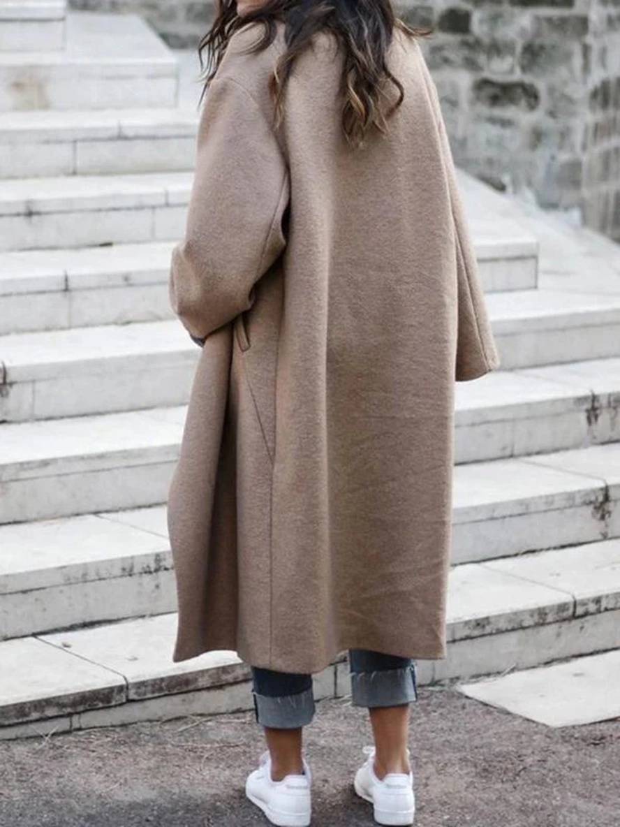 Levoire | Manteau En Laine Plus Long Avec Boutons Poches Col Revers Manches Longues Mode Élégante Femmes Manteau D'Hiver