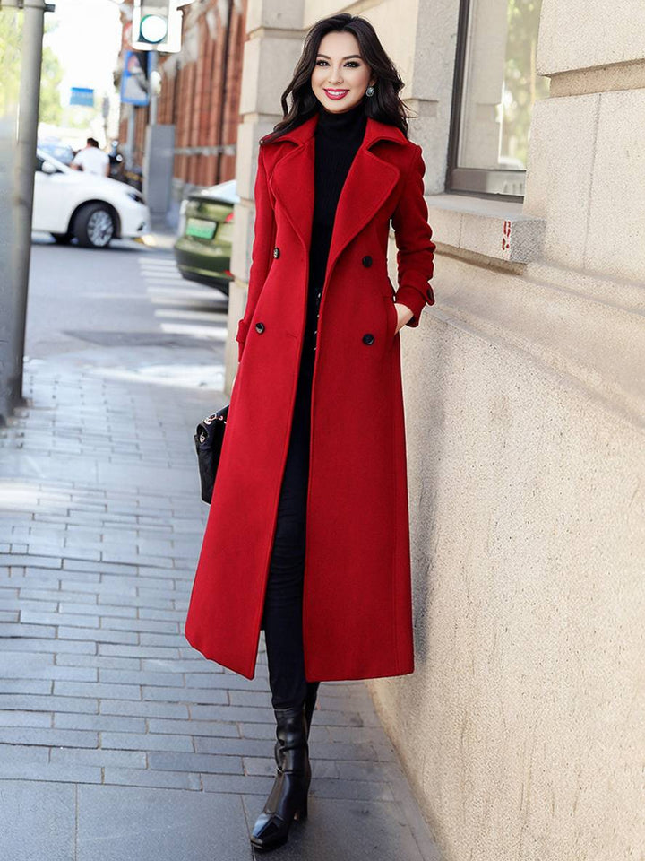 Levoire | Manteau Long Jusqu'À La Cheville Pour Femmes, Double Bouton, Poches, Revers, Élégant, Mode Décontractée, Manteau