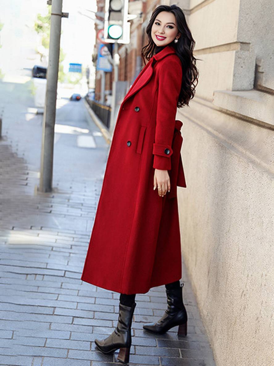 Levoire | Manteau Long Jusqu'À La Cheville Pour Femmes, Double Bouton, Poches, Revers, Élégant, Mode Décontractée, Manteau
