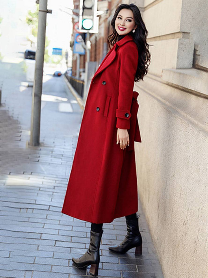 Levoire | Manteau Long Jusqu'À La Cheville Pour Femmes, Double Bouton, Poches, Revers, Élégant, Mode Décontractée, Manteau