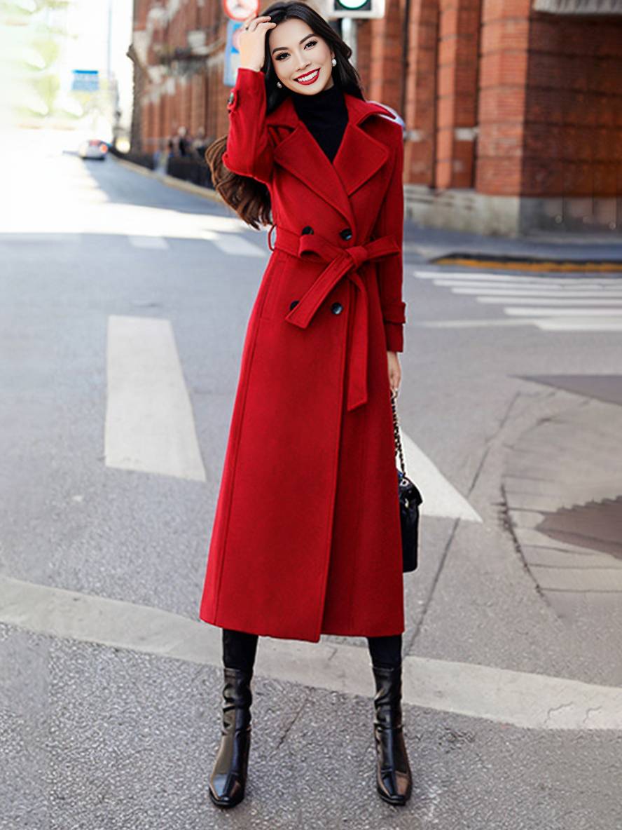 Levoire | Manteau Long Jusqu'À La Cheville Pour Femmes, Double Bouton, Poches, Revers, Élégant, Mode Décontractée, Manteau
