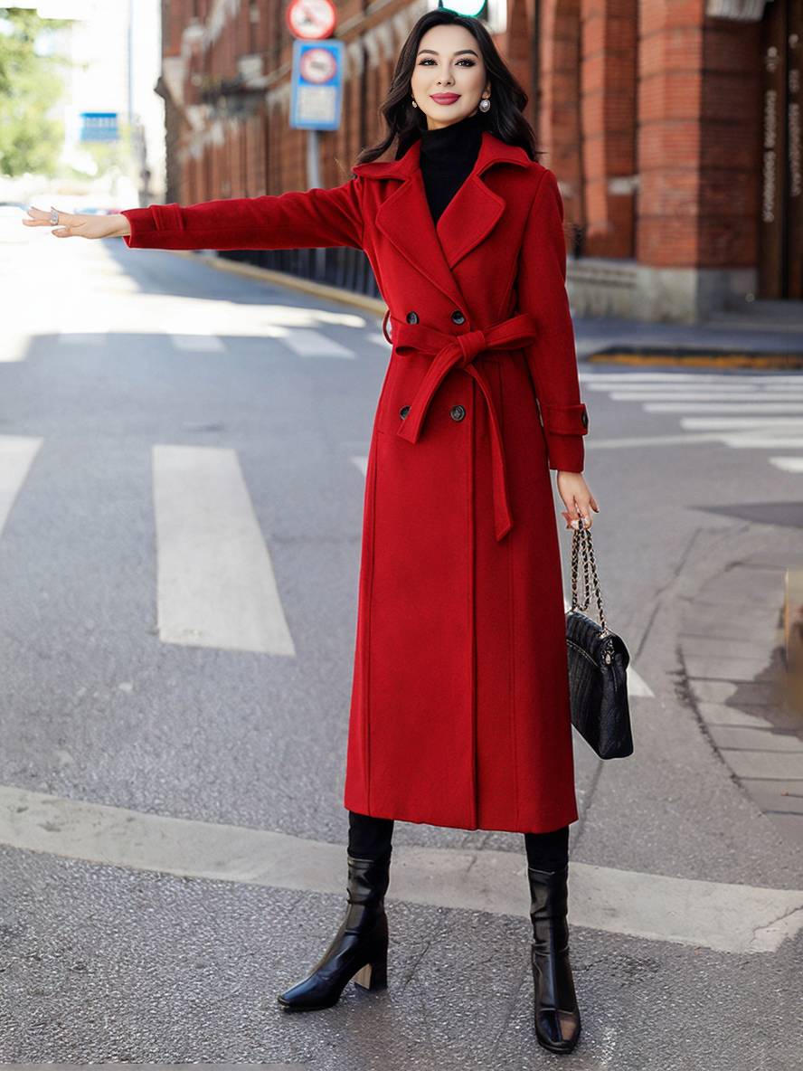 Levoire | Manteau Long Jusqu'À La Cheville Pour Femmes, Double Bouton, Poches, Revers, Élégant, Mode Décontractée, Manteau