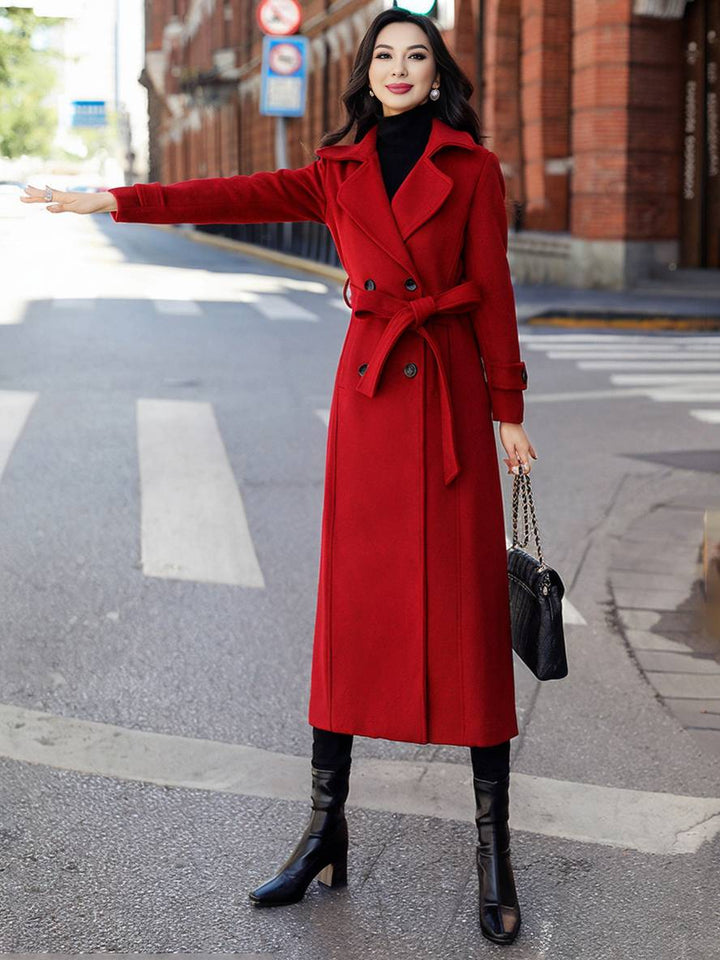 Levoire | Manteau Long Jusqu'À La Cheville Pour Femmes, Double Bouton, Poches, Revers, Élégant, Mode Décontractée, Manteau
