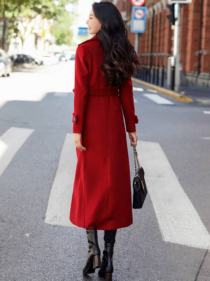 Levoire | Manteau Long Jusqu'À La Cheville Pour Femmes, Double Bouton, Poches, Revers, Élégant, Mode Décontractée, Manteau
