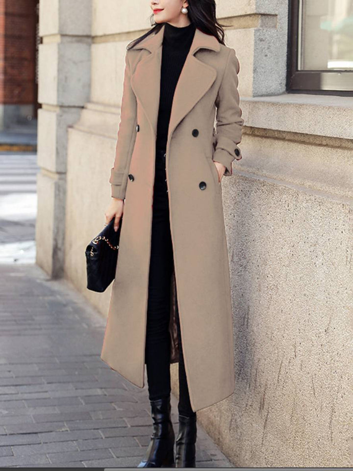 Levoire | Manteau Long Jusqu'À La Cheville Pour Femmes, Double Bouton, Poches, Revers, Élégant, Mode Décontractée, Manteau Khaki