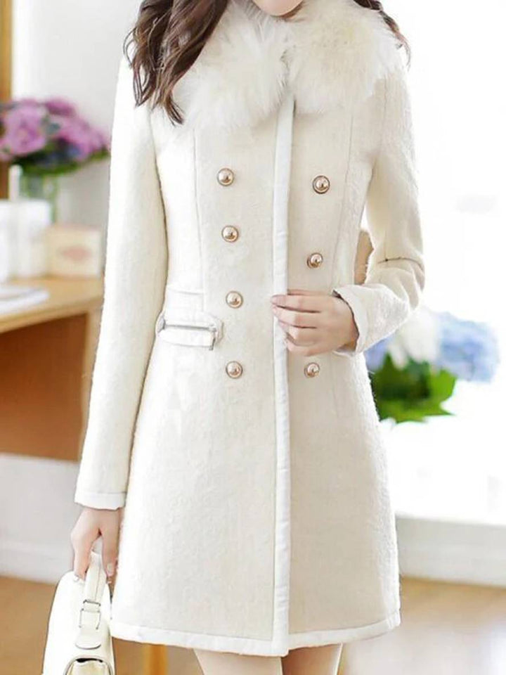 Levoire | Manteau En Laine À Double Boutonnage Col En Fausse Fourrure Femme Veste Caban Blanche Blanc