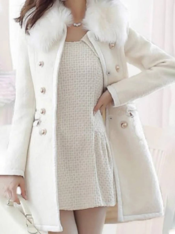 Levoire | Manteau En Laine À Double Boutonnage Col En Fausse Fourrure Femme Veste Caban Blanche