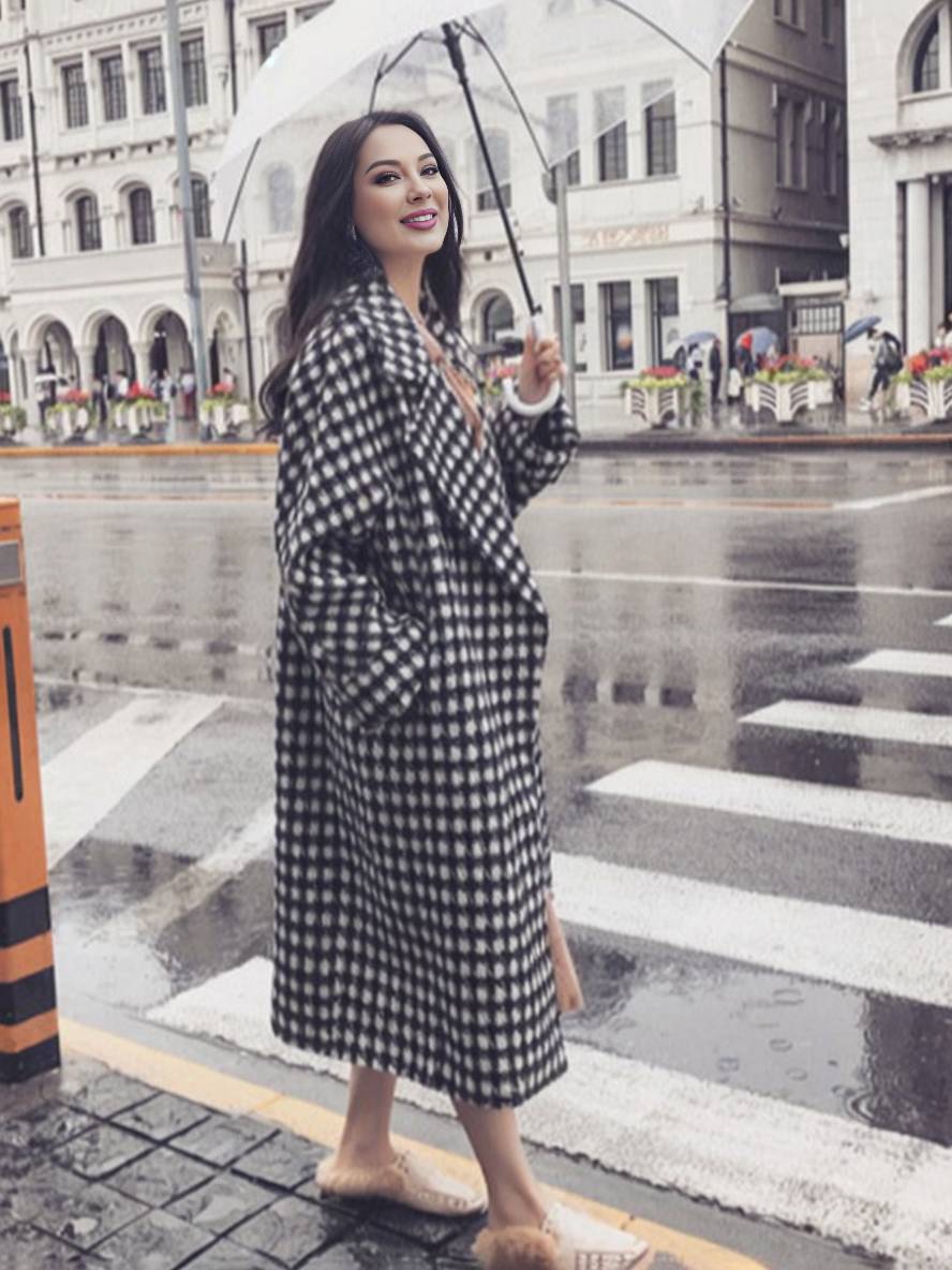 Levoire | Manteau Long En Motif Écossais En Laine Poches Chaudes Femmes Élégant Ample Décontracté Vêtements D'Hiver