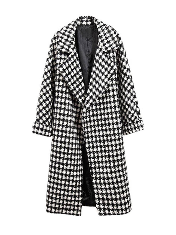 Levoire | Manteau Long En Motif Écossais En Laine Poches Chaudes Femmes Élégant Ample Décontracté Vêtements D'Hiver