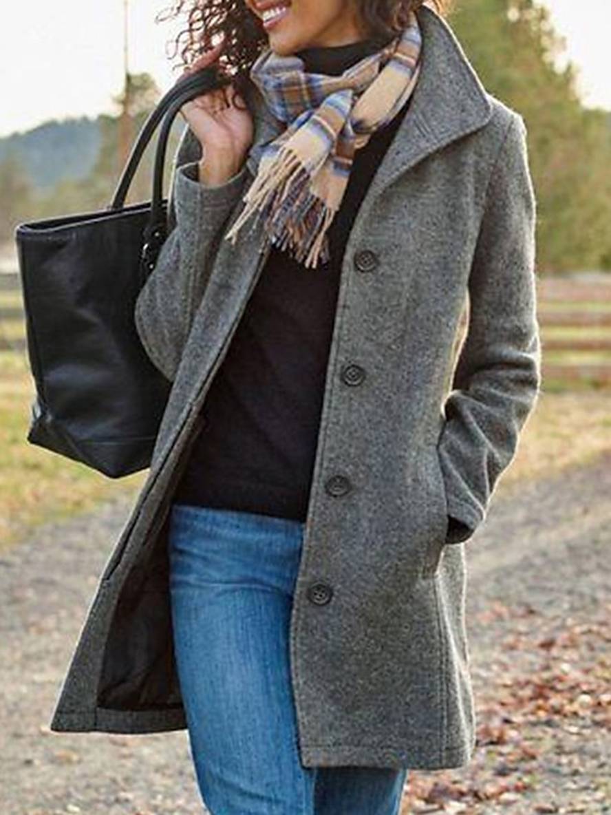 Levoire | Manteau En Laine À Fermeture À Boutons, Poches, Col À Revers Pour Femmes, Élégant, Vintage, Veste D'Hiver Gris foncé