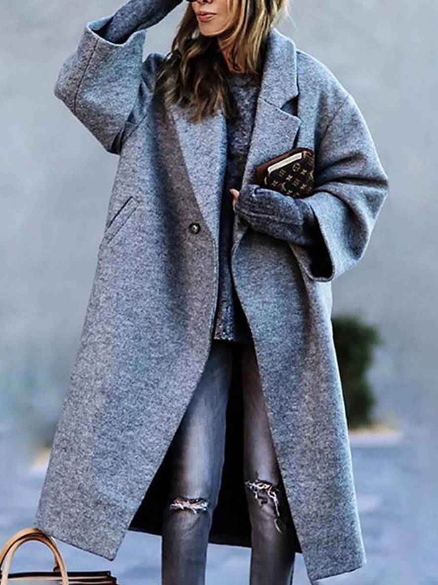 Levoire | Manteau En Laine Uni Avec Boutons Poches Col À Revers Manches Longues Mode Femme Gris