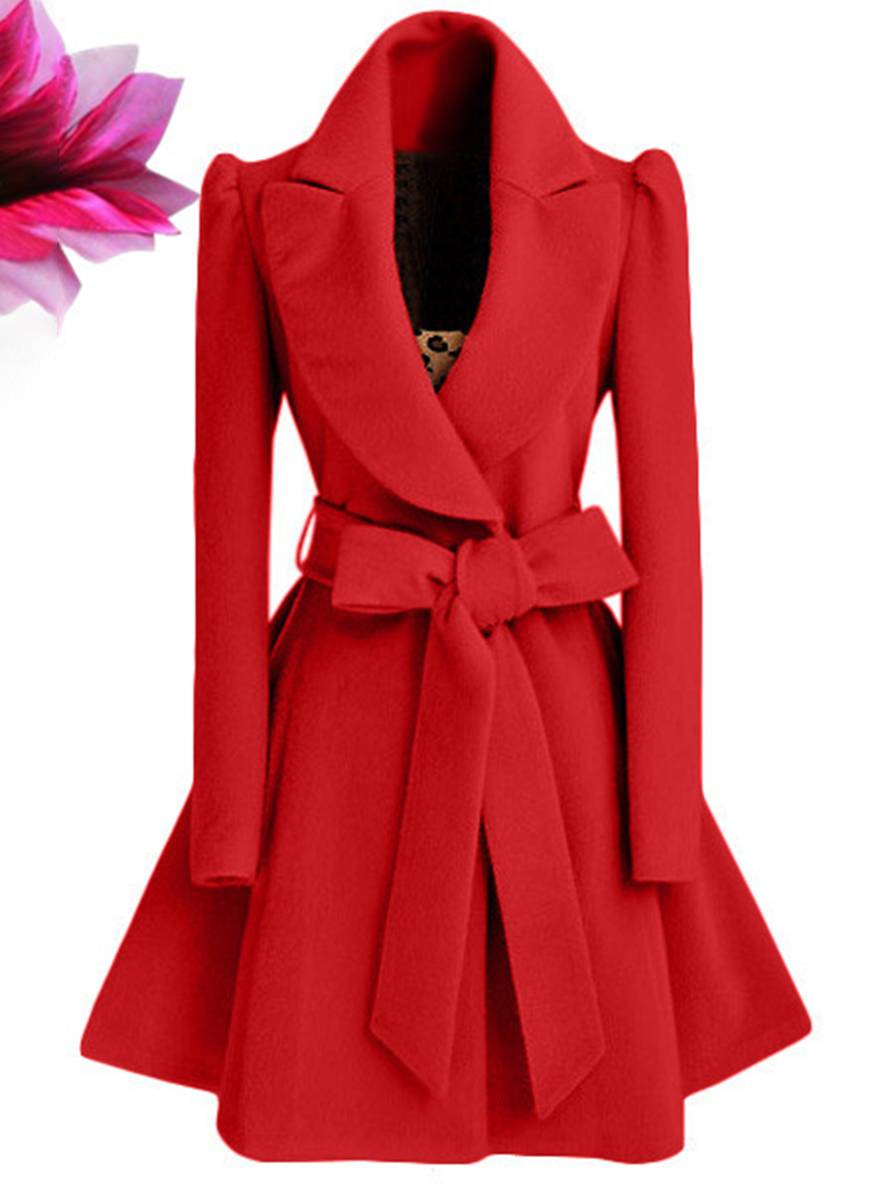 Levoire | Midi-Long Manteau Patineuse Ceinture Manches Longues Élégant Dames Veste Rot