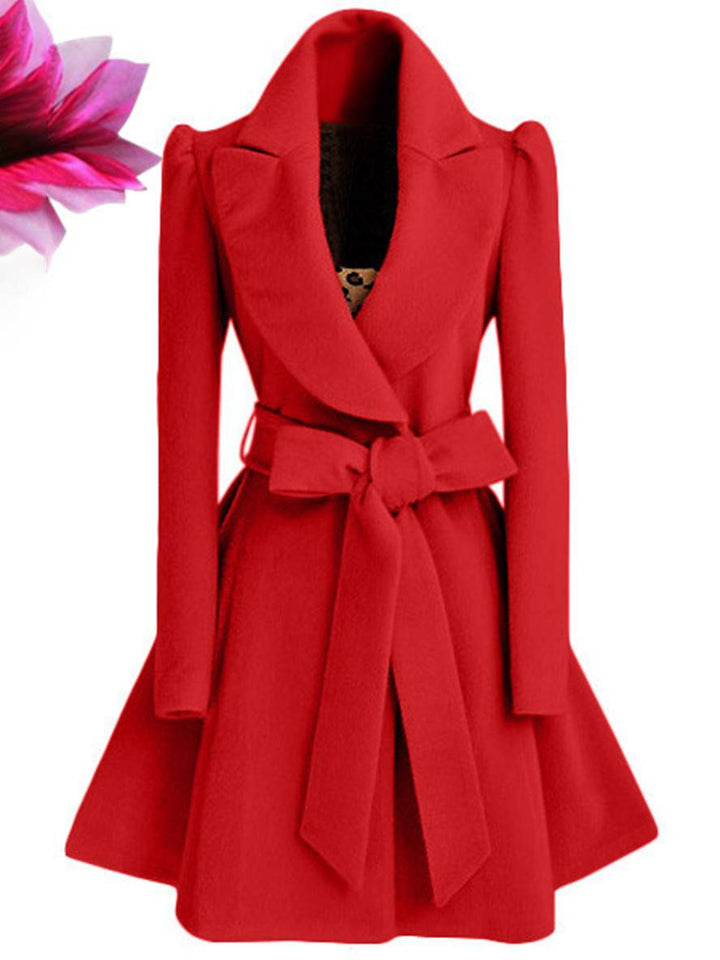 Levoire | Midi-Long Manteau Patineuse Ceinture Manches Longues Élégant Dames Veste Rot