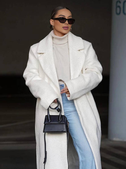 Levoire | Manteau Long Uni En Laine Boutons Poches Col À Revers Femme Mode Élégante Large Manteau D'Hiver