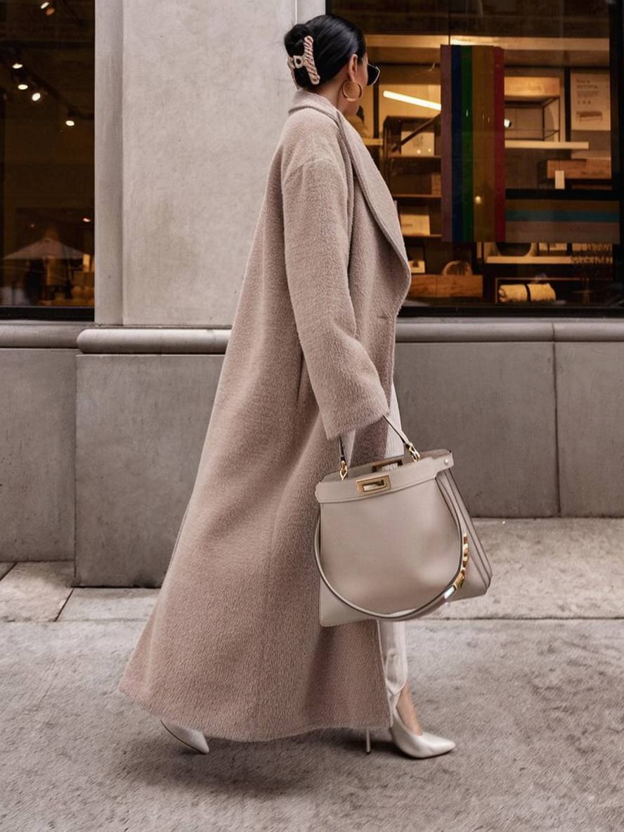 Levoire | Manteau Long Uni En Laine Boutons Poches Col À Revers Femme Mode Élégante Large Manteau D'Hiver