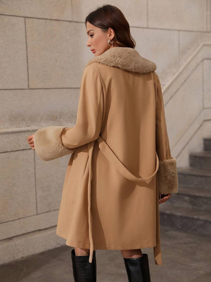 Levoire | Mir-Manteau Long En Laine Col Revers F Col En Fausses Fourrures Boutons Poches Ceinture Manches Longues Femmes Élégant