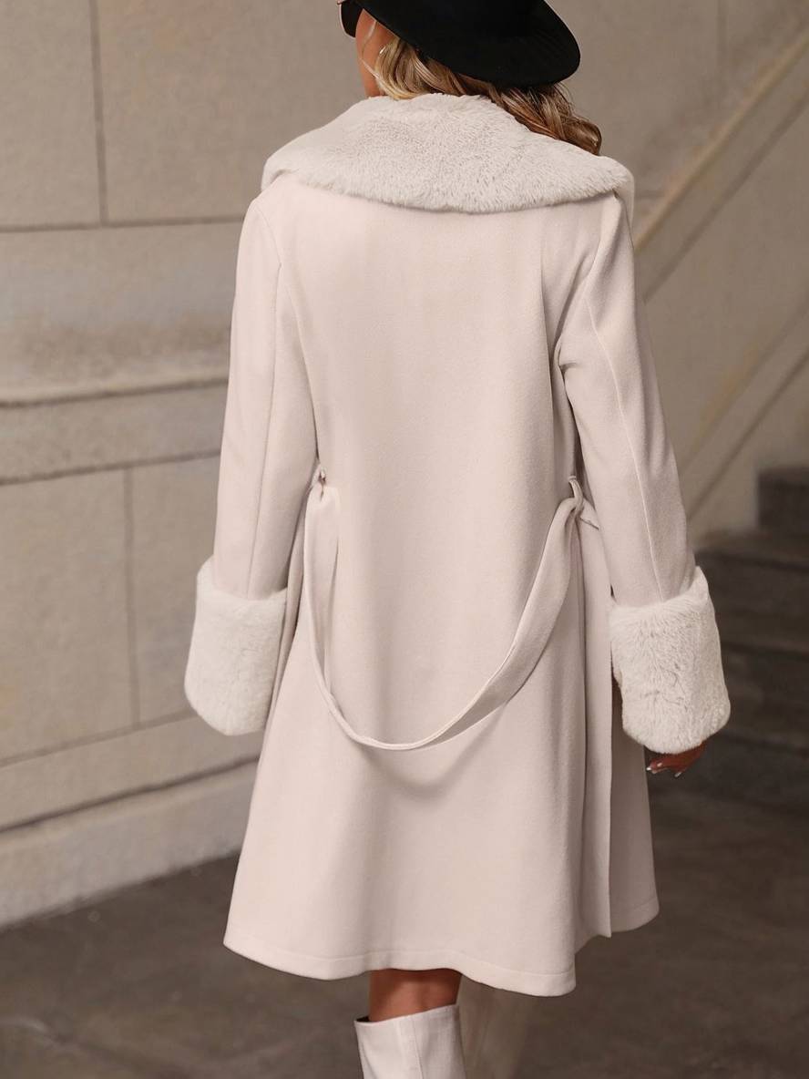 Levoire | Mir-Manteau Long En Laine Col Revers F Col En Fausses Fourrures Boutons Poches Ceinture Manches Longues Femmes Élégant