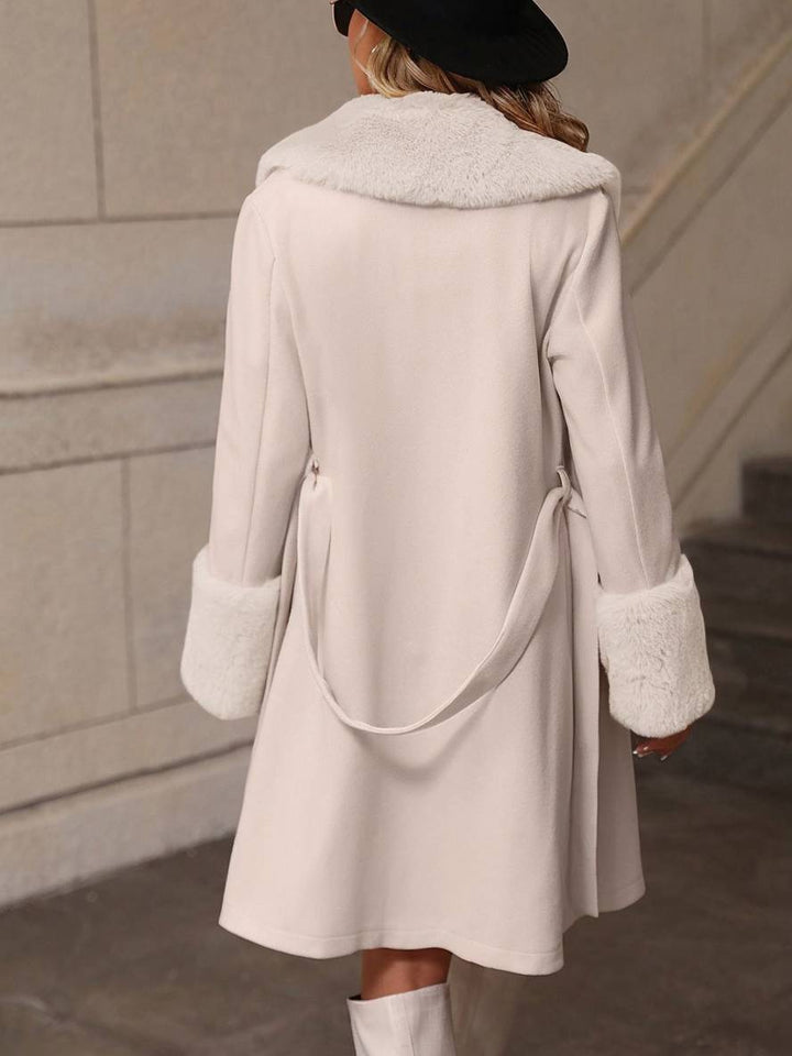 Levoire | Mir-Manteau Long En Laine Col Revers F Col En Fausses Fourrures Boutons Poches Ceinture Manches Longues Femmes Élégant
