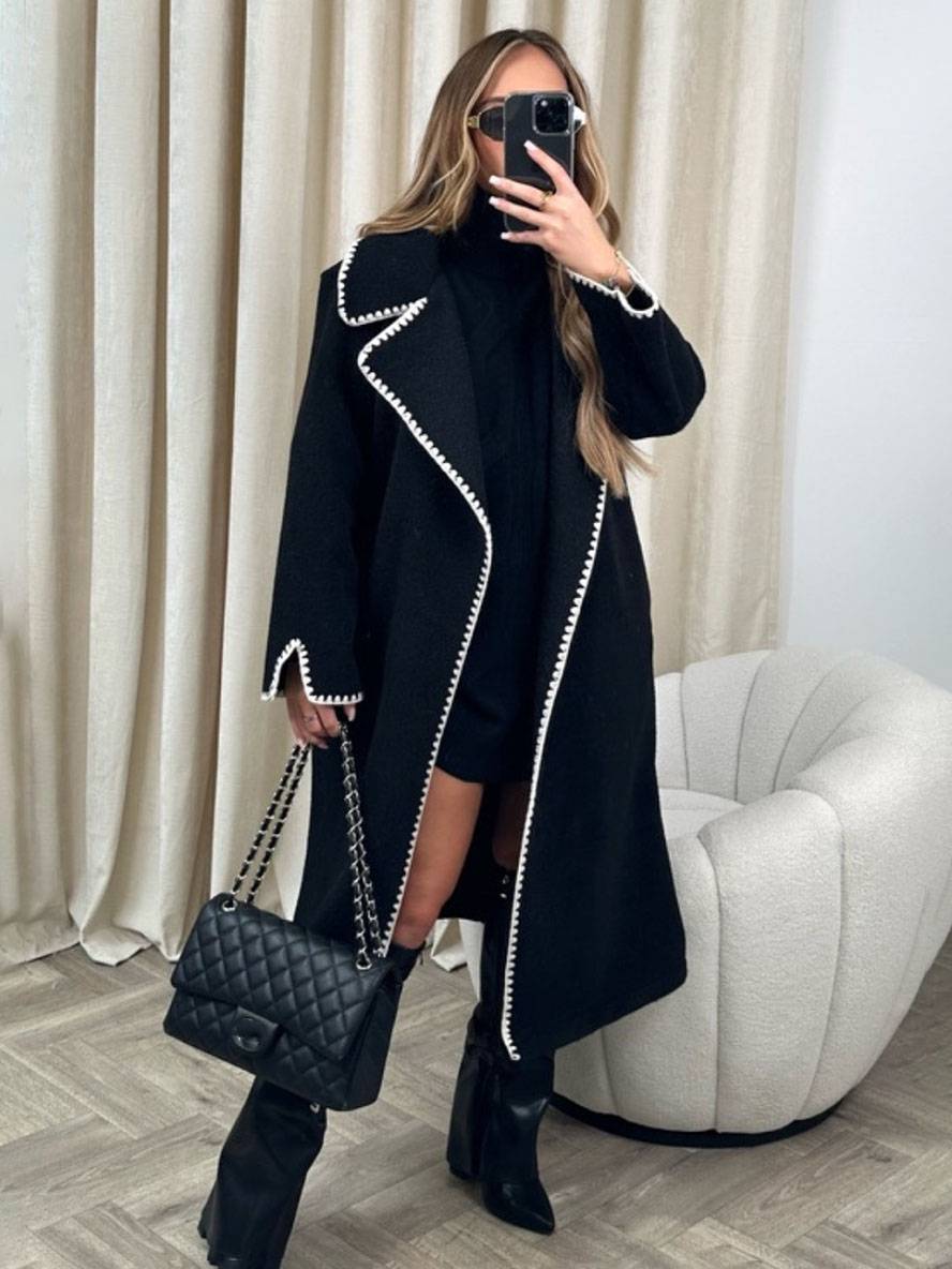 Levoire | Manteau En Laine Plus Long Avec Revers Manches Longues Femme Élégant Vaste Veste Oversized