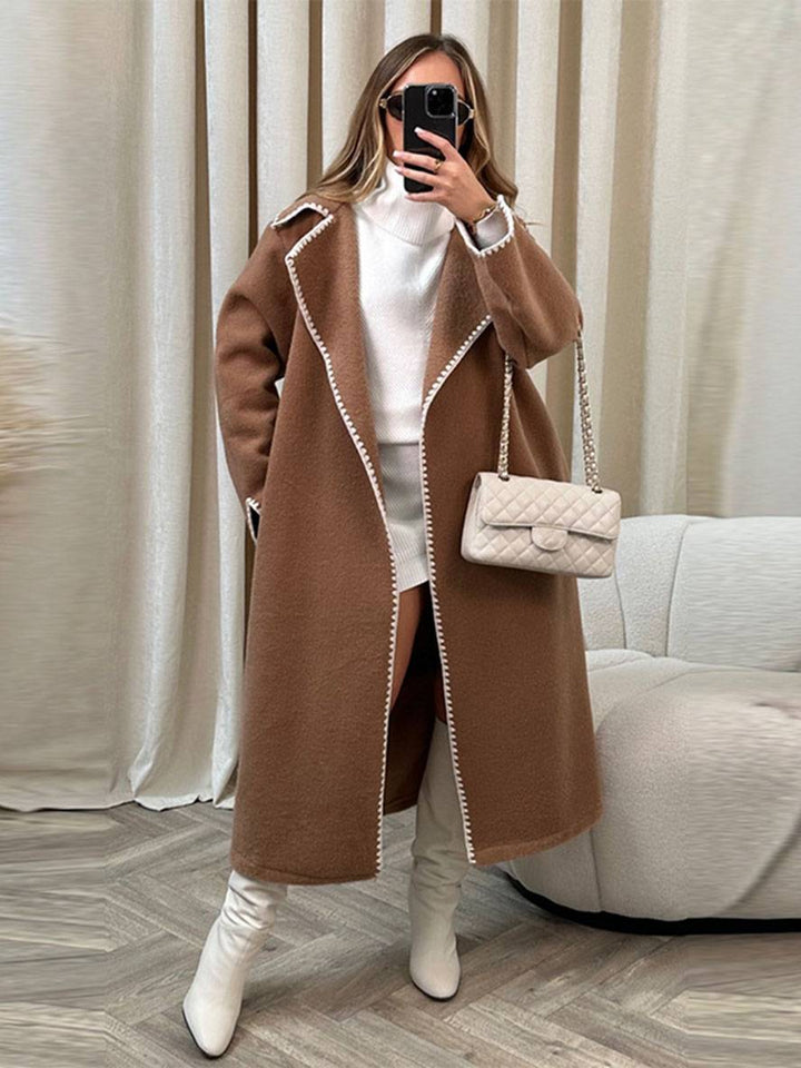 Levoire | Manteau En Laine Plus Long Avec Revers Manches Longues Femme Élégant Vaste Veste Oversized Caramel