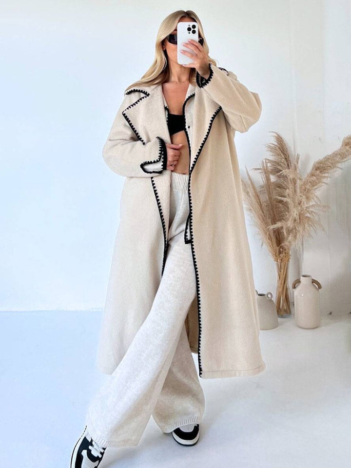 Levoire | Manteau En Laine Plus Long Avec Revers Manches Longues Femme Élégant Vaste Veste Oversized Abricot