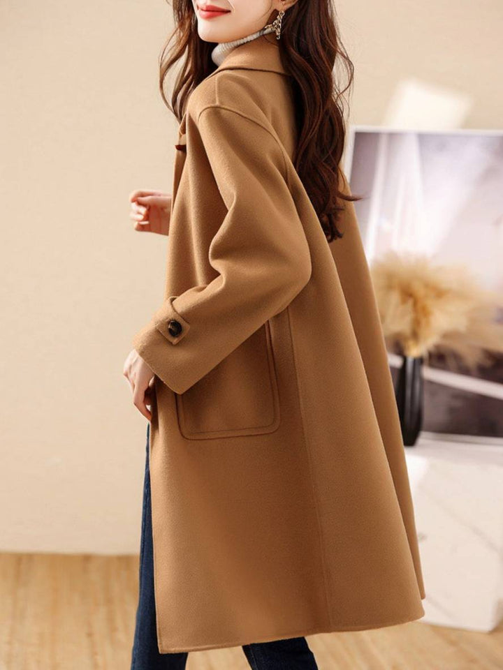 Levoire | Manteau En Laine Mi-Long Avec Poches À Revers Et Manches Longues Pour Femmes Veste Élégante Décontractée De Loisirs