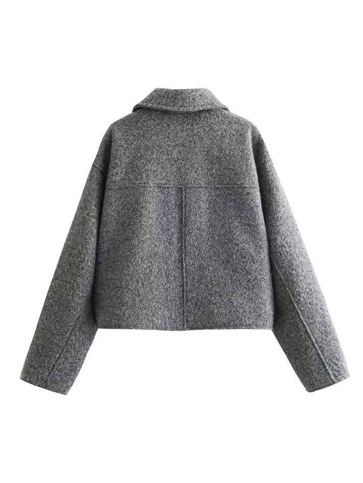 Levoire | Veste Courte Unie À Col Revers Fermeture Éclair Poches Manches Longues Femmes Élégante Décontractée Manteau