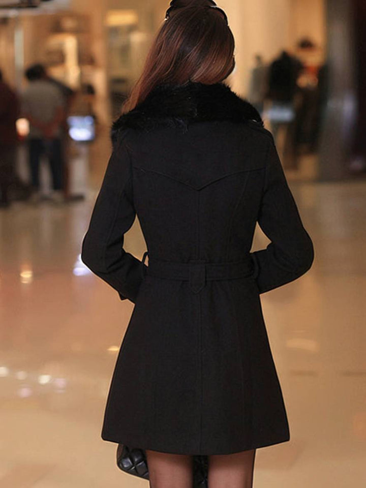 Levoire | Manteau En Laine Mi-Long À Double Boutonnage Avec Poches Nœud Ceinture Manches Longues Pour Femmes Élégant
