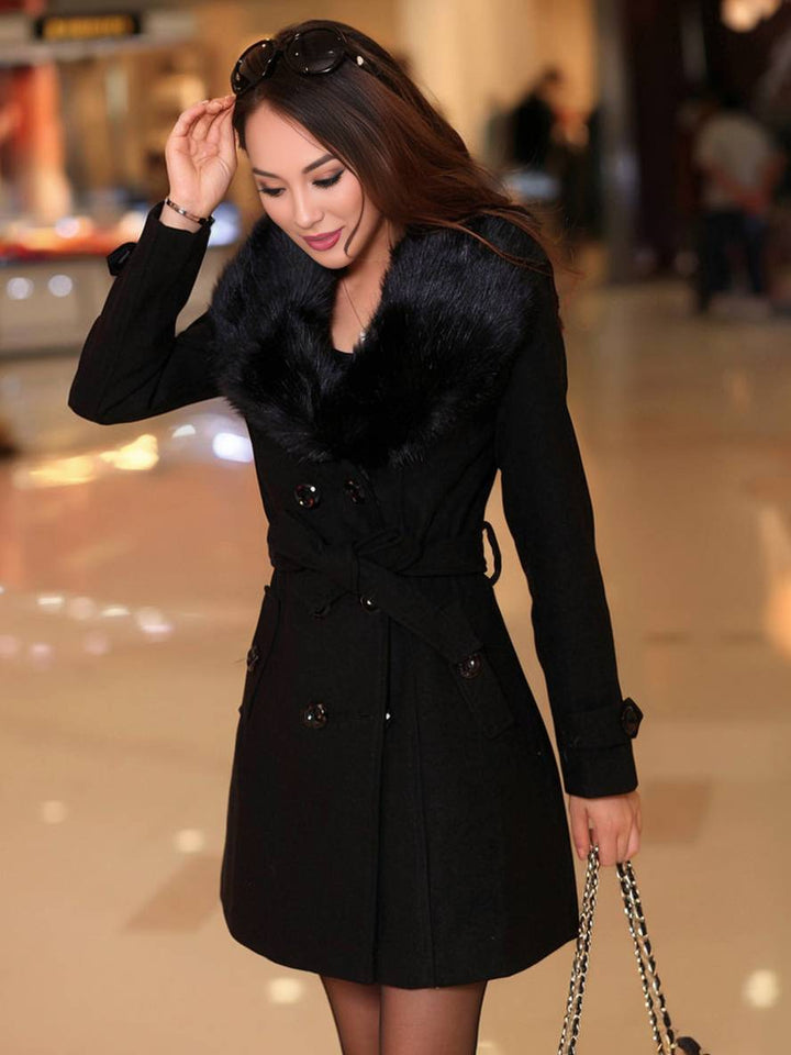 Levoire | Manteau En Laine Mi-Long À Double Boutonnage Avec Poches Nœud Ceinture Manches Longues Pour Femmes Élégant