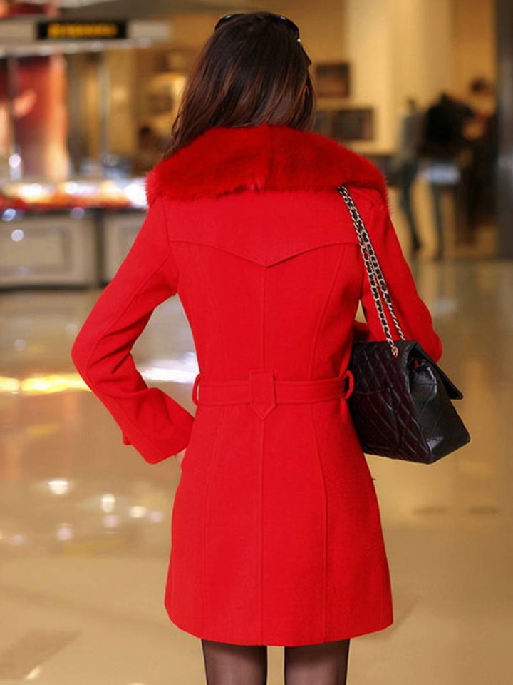 Levoire | Manteau En Laine Mi-Long À Double Boutonnage Avec Poches Nœud Ceinture Manches Longues Pour Femmes Élégant