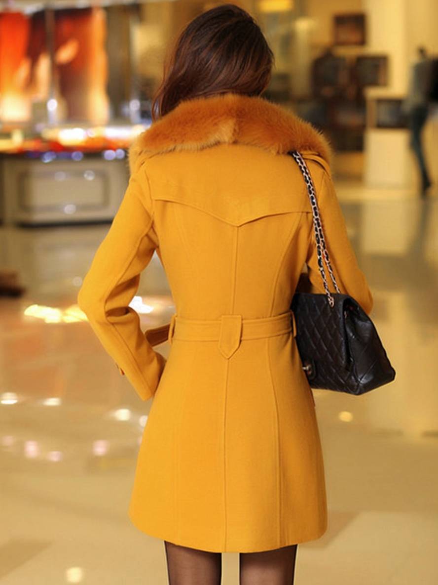 Levoire | Manteau En Laine Mi-Long À Double Boutonnage Avec Poches Nœud Ceinture Manches Longues Pour Femmes Élégant