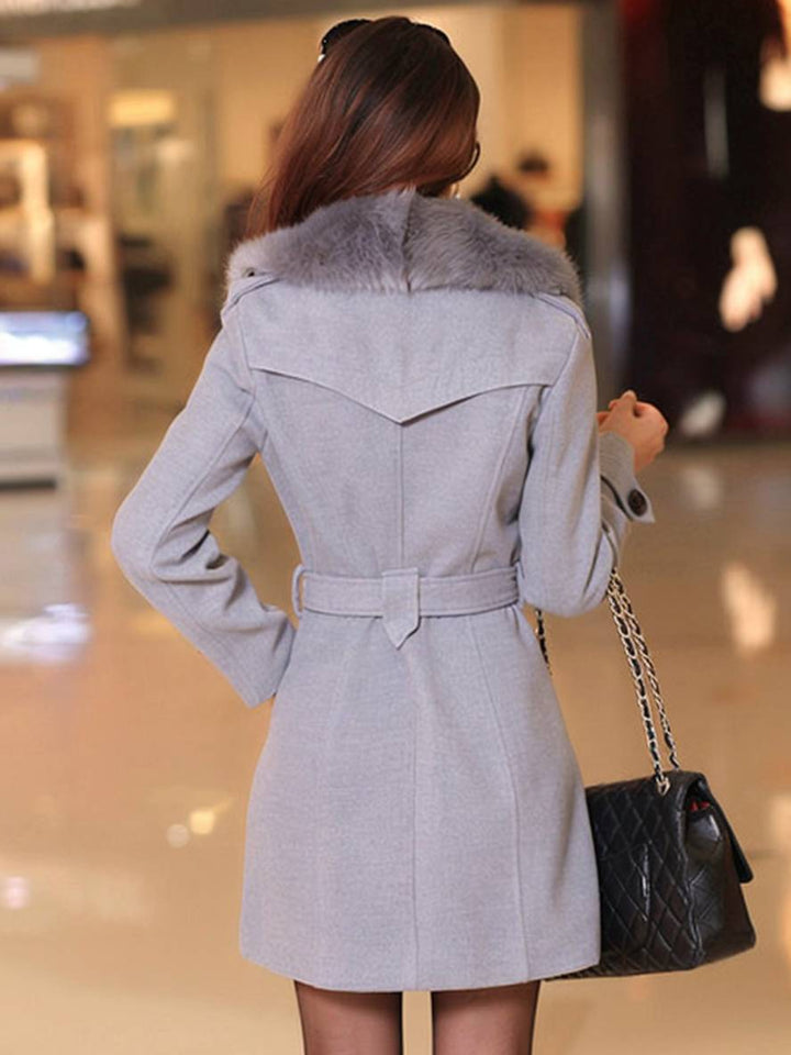 Levoire | Manteau En Laine Mi-Long À Double Boutonnage Avec Poches Nœud Ceinture Manches Longues Pour Femmes Élégant